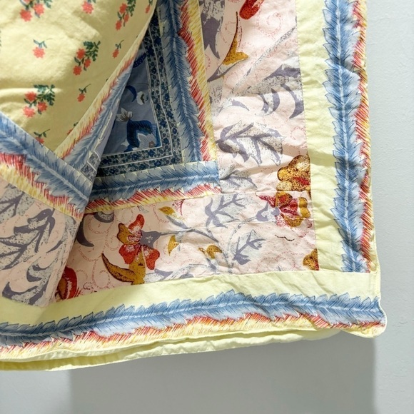 HANDPRINT NEIMAN MARCUS Multicolor Patchwork Farmhouse Tablecloth 56”X58” India - Picture 4 of 8